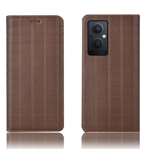 Funda de Cuero Cartera con Soporte Carcasa H20P para Oppo Reno8 Z 5G Marron