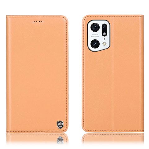 Funda de Cuero Cartera con Soporte Carcasa H21P para Oppo Find X5 5G Naranja