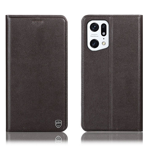 Funda de Cuero Cartera con Soporte Carcasa H21P para Oppo Find X5 Pro 5G Marron