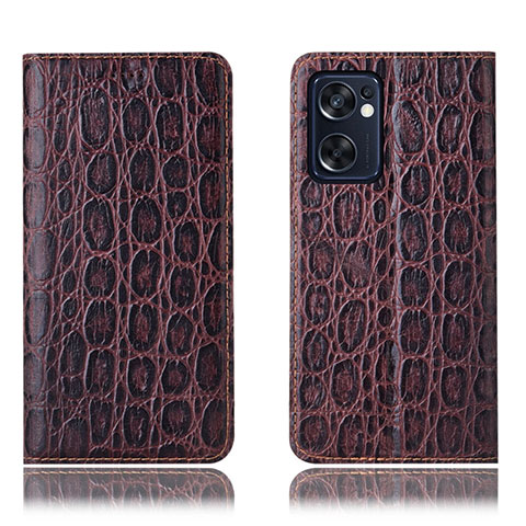 Funda de Cuero Cartera con Soporte Carcasa H22P para Oppo Reno7 SE 5G Marron