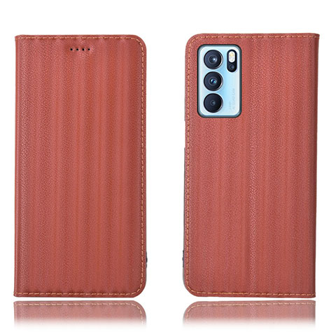 Funda de Cuero Cartera con Soporte Carcasa H23P para Oppo Reno6 Pro 5G India Marron