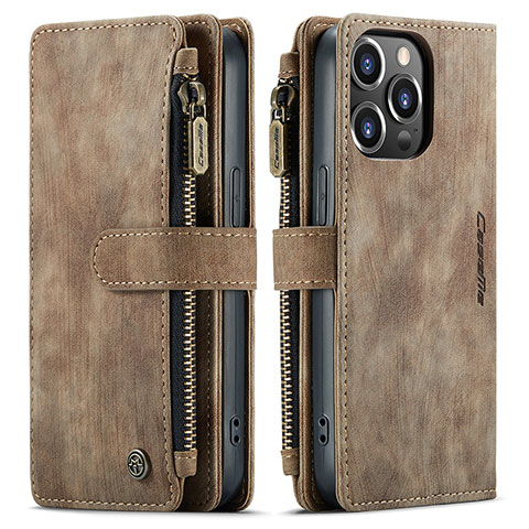 Funda de Cuero Cartera con Soporte Carcasa H27 para Apple iPhone 13 Pro Marron