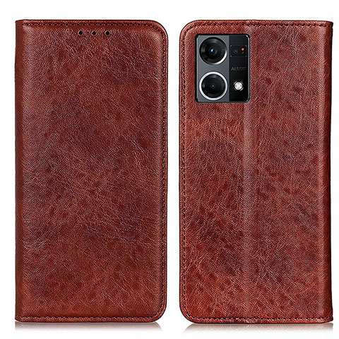 Funda de Cuero Cartera con Soporte Carcasa K01Z para Oppo Reno7 4G Marron