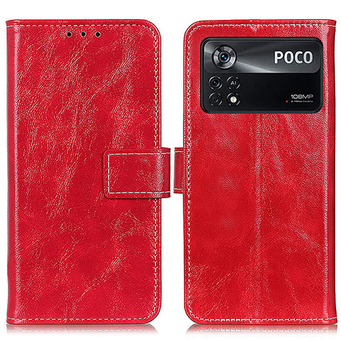 Funda de Cuero Cartera con Soporte Carcasa K04Z para Xiaomi Poco X4 Pro 5G Rojo