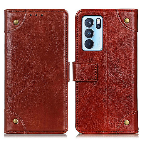 Funda de Cuero Cartera con Soporte Carcasa K06Z para Oppo Reno6 Pro 5G India Marron Claro