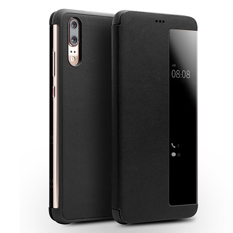 Funda de Cuero Cartera con Soporte Carcasa L01 para Huawei P20 Negro