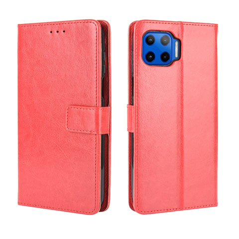 Funda de Cuero Cartera con Soporte Carcasa L01 para Motorola Moto One 5G Rojo