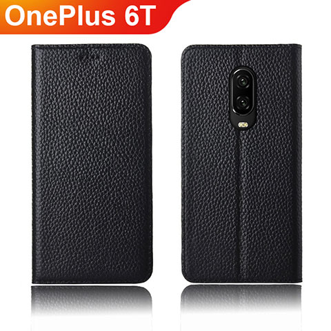 Funda de Cuero Cartera con Soporte Carcasa L01 para OnePlus 6T Negro