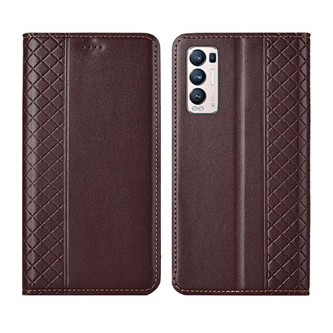 Funda de Cuero Cartera con Soporte Carcasa L01 para Oppo Find X3 Neo 5G Marron