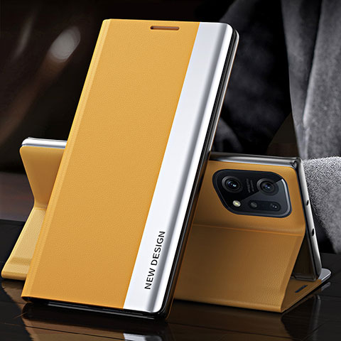 Funda de Cuero Cartera con Soporte Carcasa L01 para Oppo Find X5 5G Amarillo