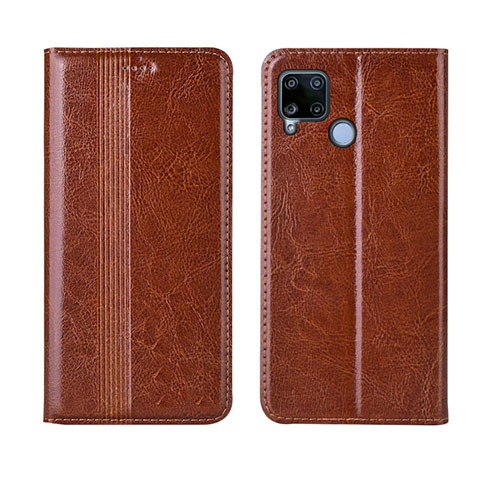 Funda de Cuero Cartera con Soporte Carcasa L01 para Realme C15 Marron Claro