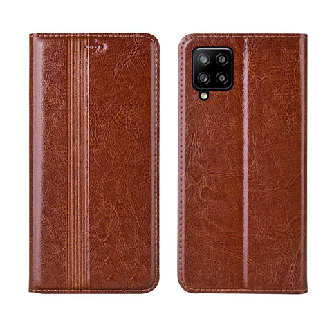 Funda de Cuero Cartera con Soporte Carcasa L01 para Samsung Galaxy A42 5G Marron Claro