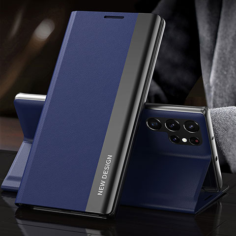 Funda de Cuero Cartera con Soporte Carcasa L01 para Samsung Galaxy S22 Ultra 5G Azul