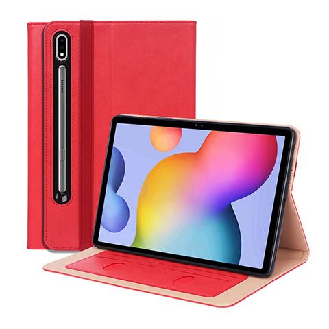 Funda de Cuero Cartera con Soporte Carcasa L01 para Samsung Galaxy Tab S7 11 Wi-Fi SM-T870 Rojo