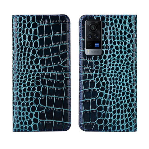 Funda de Cuero Cartera con Soporte Carcasa L01 para Vivo X60T 5G Azul