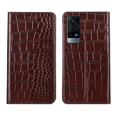 Funda de Cuero Cartera con Soporte Carcasa L01 para Vivo X60T 5G Marron