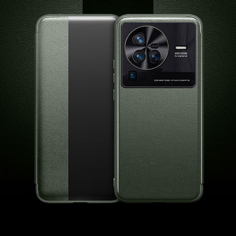 Funda de Cuero Cartera con Soporte Carcasa L01 para Vivo X80 Pro 5G Verde