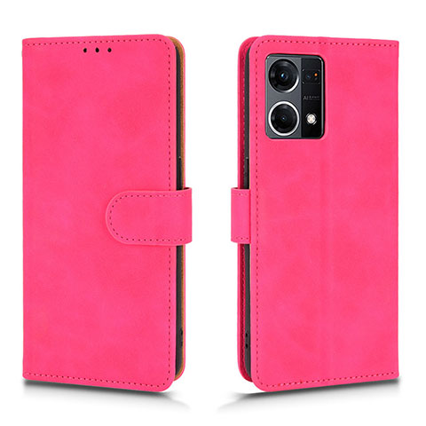 Funda de Cuero Cartera con Soporte Carcasa L01Z para Oppo Reno7 4G Rosa Roja