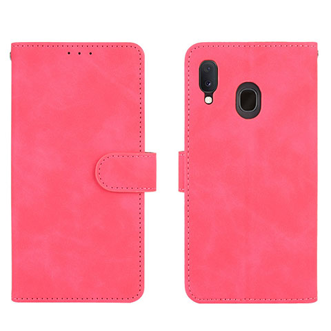 Funda de Cuero Cartera con Soporte Carcasa L01Z para Samsung Galaxy A20 Rosa Roja