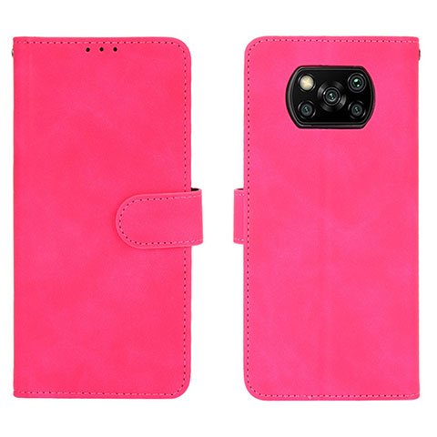 Funda de Cuero Cartera con Soporte Carcasa L01Z para Xiaomi Poco X3 NFC Rosa Roja