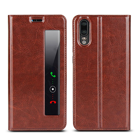 Funda de Cuero Cartera con Soporte Carcasa L02 para Huawei P20 Marron