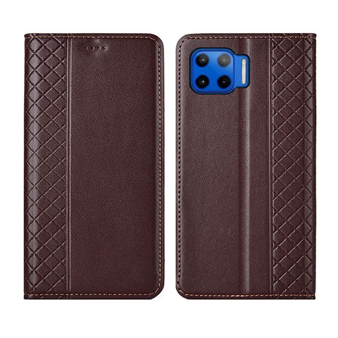 Funda de Cuero Cartera con Soporte Carcasa L02 para Motorola Moto G 5G Plus Marron