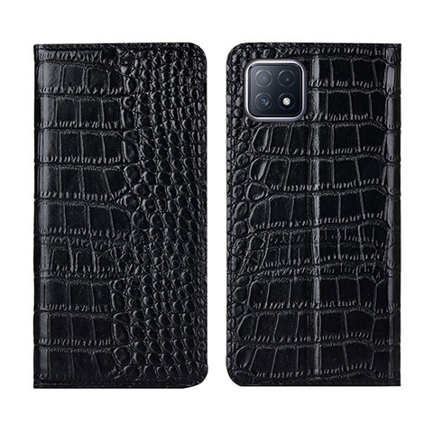 Funda de Cuero Cartera con Soporte Carcasa L02 para Oppo A53 5G Negro