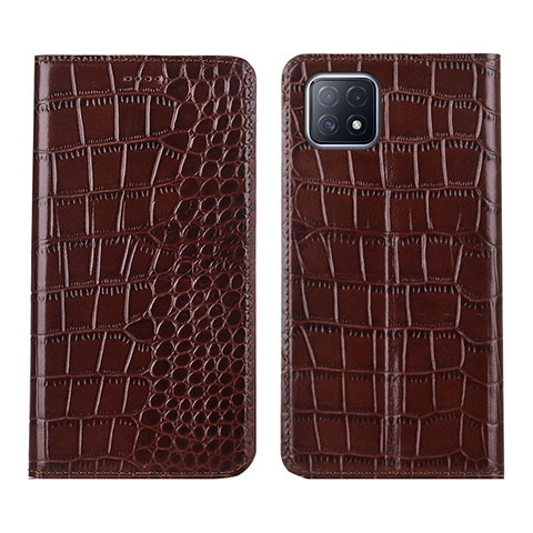 Funda de Cuero Cartera con Soporte Carcasa L02 para Oppo A72 5G Marron