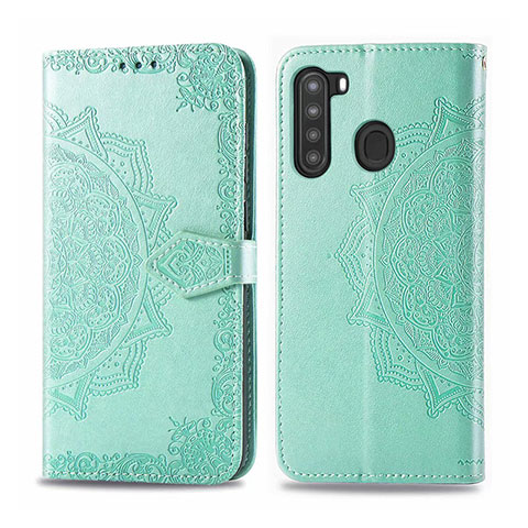 Funda de Cuero Cartera con Soporte Carcasa L02 para Samsung Galaxy A21 Menta Verde