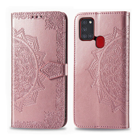 Funda de Cuero Cartera con Soporte Carcasa L02 para Samsung Galaxy A21s Oro Rosa