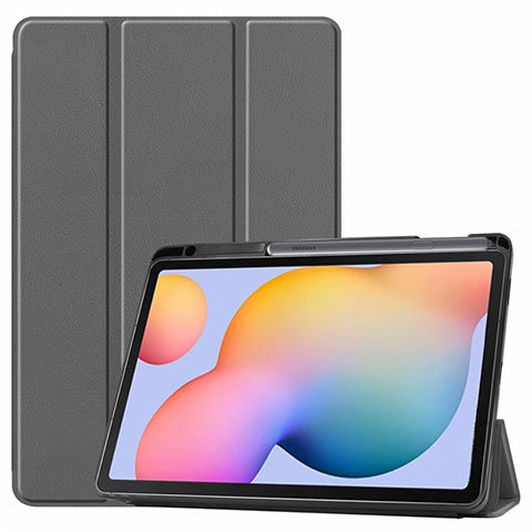 Funda de Cuero Cartera con Soporte Carcasa L02 para Samsung Galaxy Tab S6 Lite 10.4 SM-P610 Gris