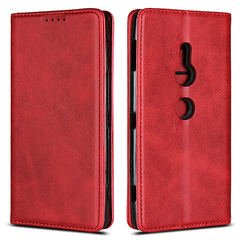 Funda de Cuero Cartera con Soporte Carcasa L02 para Sony Xperia XZ2 Rojo