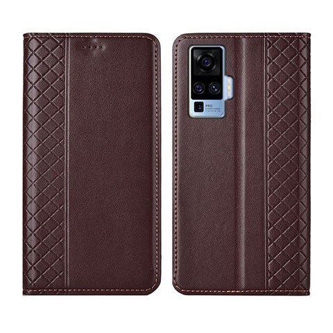 Funda de Cuero Cartera con Soporte Carcasa L02 para Vivo X51 5G Marron