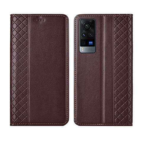 Funda de Cuero Cartera con Soporte Carcasa L02 para Vivo X60 5G Marron