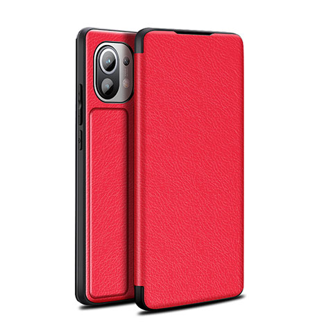 Funda de Cuero Cartera con Soporte Carcasa L02 para Xiaomi Mi 11 5G Rojo