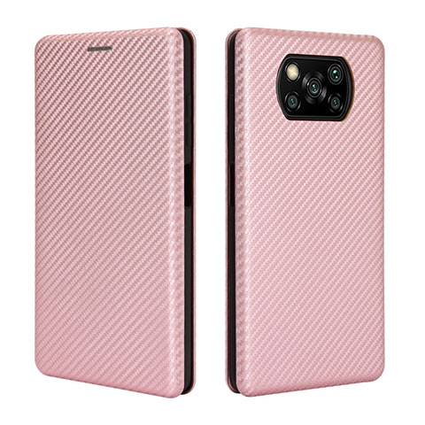 Funda de Cuero Cartera con Soporte Carcasa L02 para Xiaomi Poco X3 NFC Oro Rosa