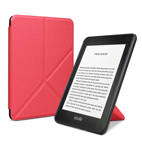 Funda de Cuero Cartera con Soporte Carcasa L03 para Amazon Kindle 6 inch Rojo