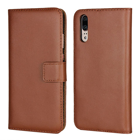 Funda de Cuero Cartera con Soporte Carcasa L03 para Huawei P20 Marron