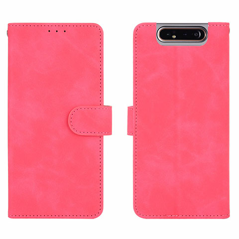 Funda de Cuero Cartera con Soporte Carcasa L03Z para Samsung Galaxy A80 Rosa Roja