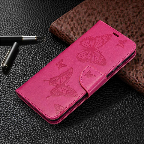 Funda de Cuero Cartera con Soporte Carcasa L04 para Huawei Honor 9A Rosa Roja