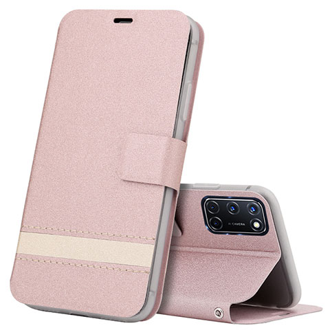 Funda de Cuero Cartera con Soporte Carcasa L04 para Oppo A92 Oro Rosa