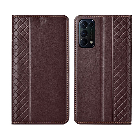 Funda de Cuero Cartera con Soporte Carcasa L04 para Oppo Reno5 5G Marron