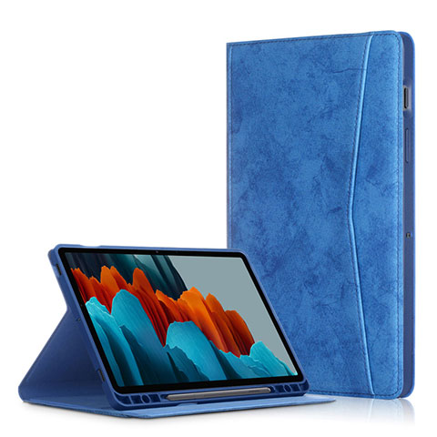 Funda de Cuero Cartera con Soporte Carcasa L04 para Samsung Galaxy Tab S7 Plus 12.4 Wi-Fi SM-T970 Azul