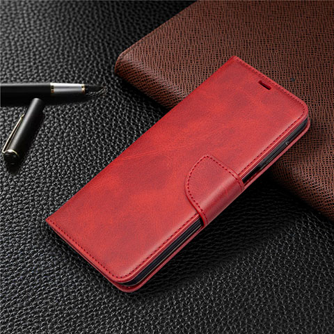 Funda de Cuero Cartera con Soporte Carcasa L04 para Xiaomi Redmi Note 9 Pro Rojo