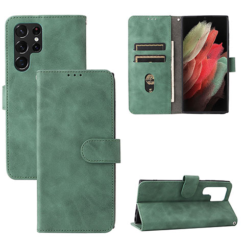 Funda de Cuero Cartera con Soporte Carcasa L04Z para Samsung Galaxy S21 Ultra 5G Verde