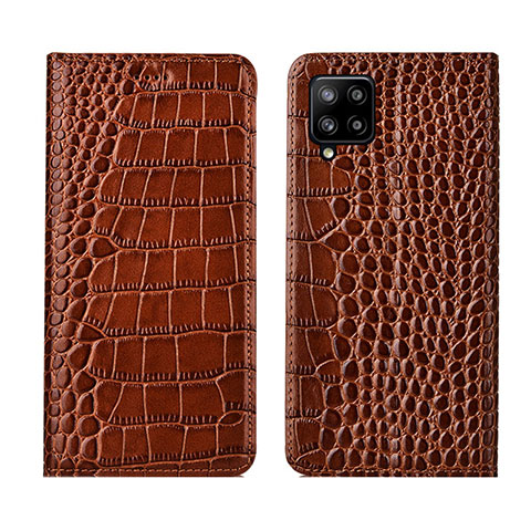 Funda de Cuero Cartera con Soporte Carcasa L05 para Samsung Galaxy A42 5G Marron Claro