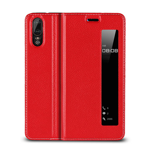 Funda de Cuero Cartera con Soporte Carcasa L06 para Huawei P20 Rojo