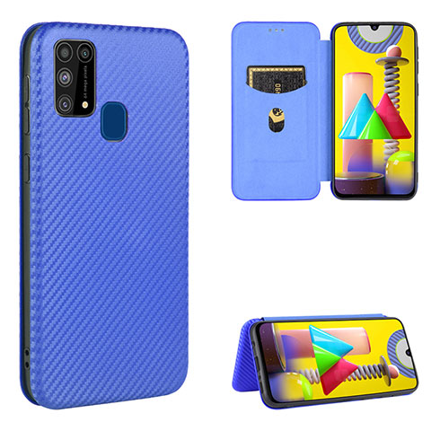 Funda de Cuero Cartera con Soporte Carcasa L06Z para Samsung Galaxy M21s Azul