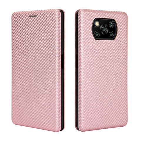 Funda de Cuero Cartera con Soporte Carcasa L06Z para Xiaomi Poco X3 Pro Oro Rosa