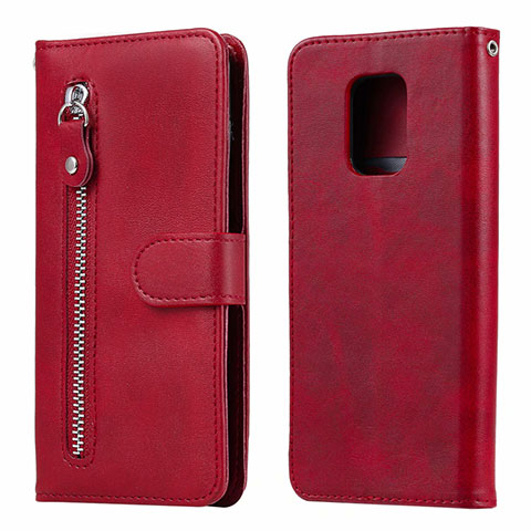 Funda de Cuero Cartera con Soporte Carcasa L07 para Xiaomi Redmi Note 9 Pro Rojo